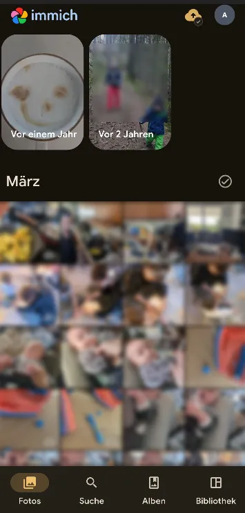 Immich mobile app showing the photo timeline